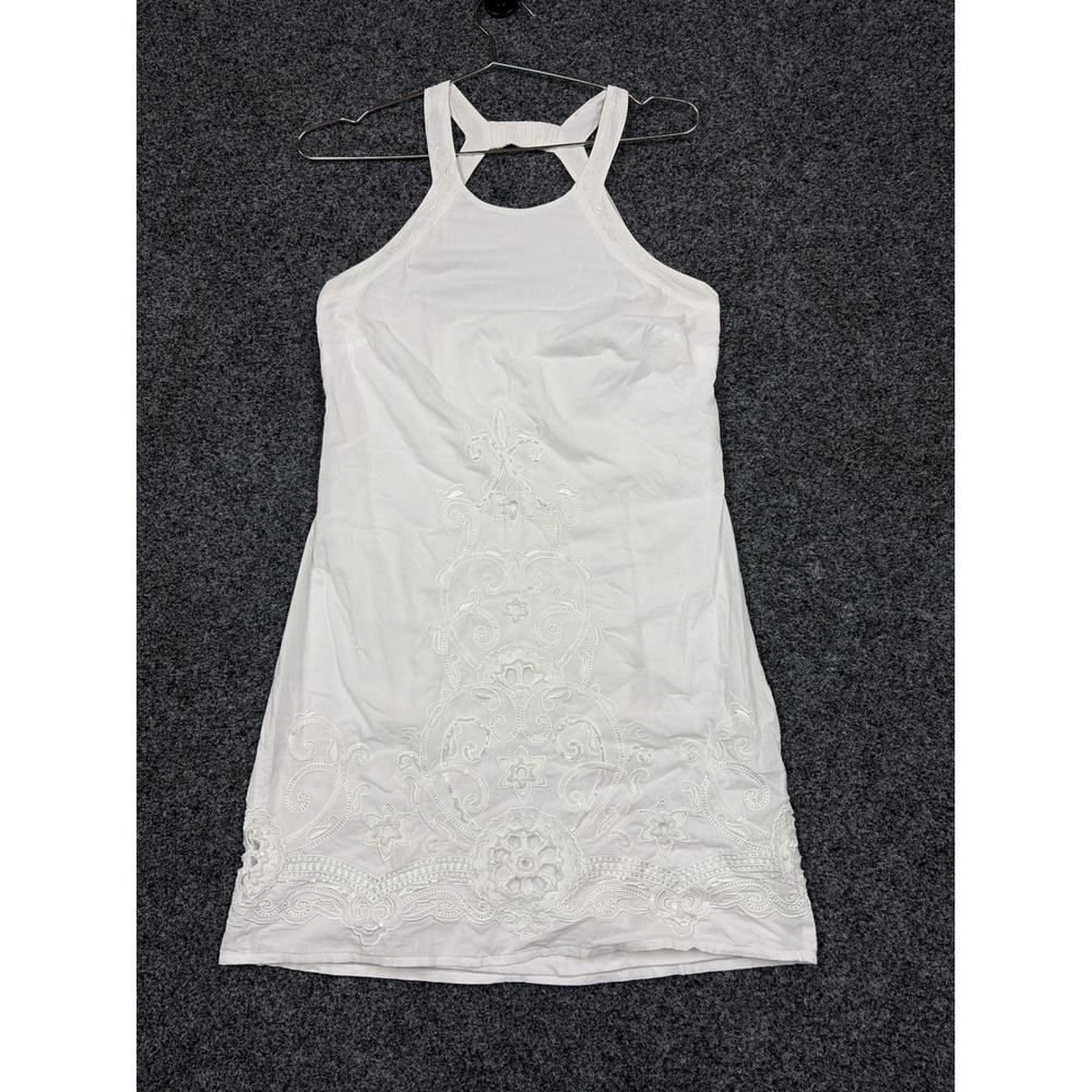 Vintage Le Chateau Dress Womens S White Embroidered Halter Mini Cotton Y2K Boho